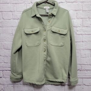 If It Were Me Sage Green Shirt Jacket Size L Fleece Lined Shacket Earthy Minimal